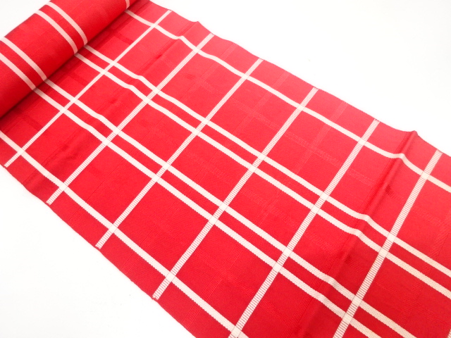 アンティーク　格子模様織り出し　八寸帯地反物